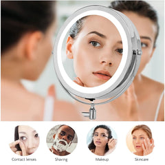 1X/10X Wall Mounted Makeup Mirror, 8" Double Sided Vanity Mirror for Bathroom, 360 Rotating Extendable, 3 Light Mode Smart Touch, USB Rechargeable